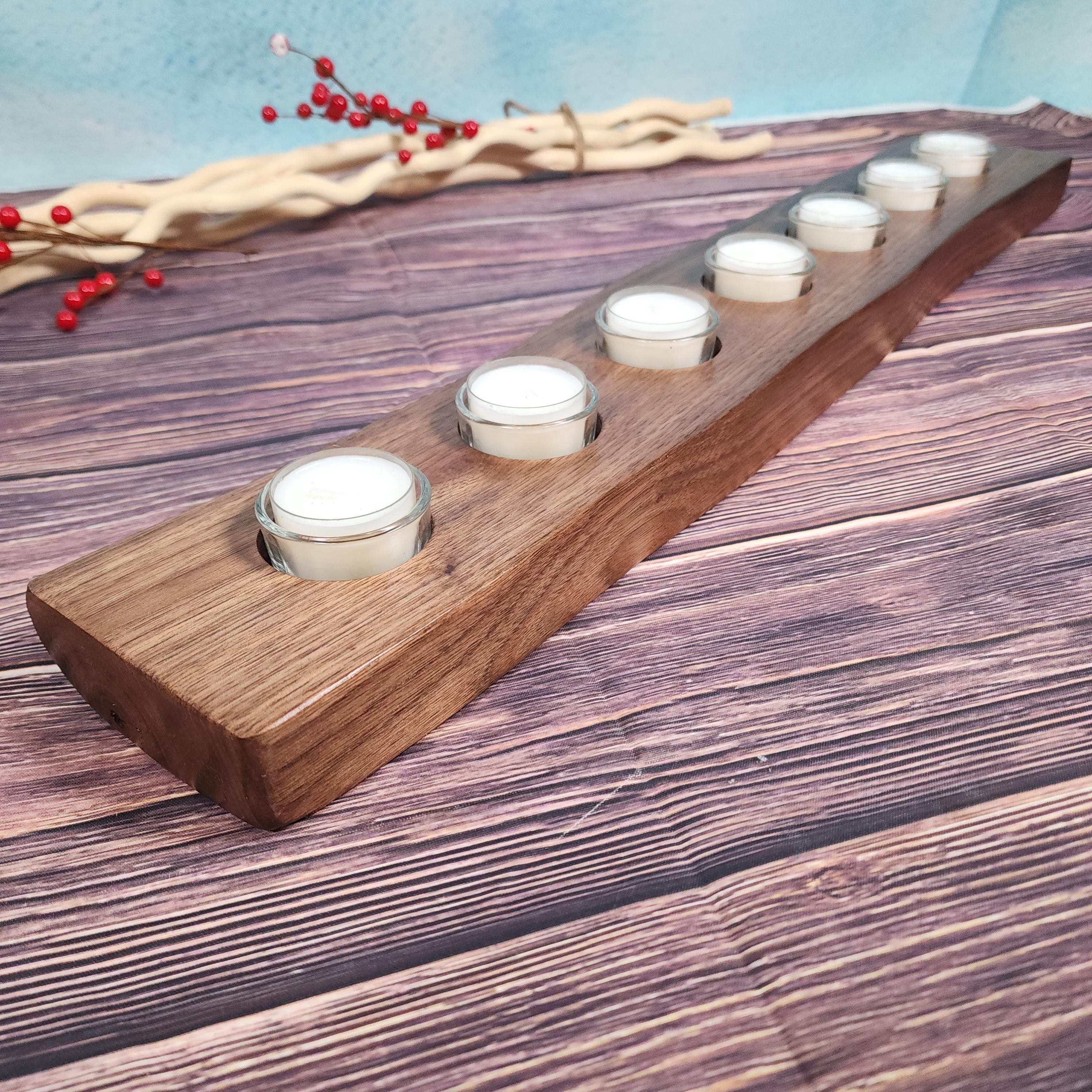 Large Live Edge Walnut Tealight Candle Holder Centerpiece