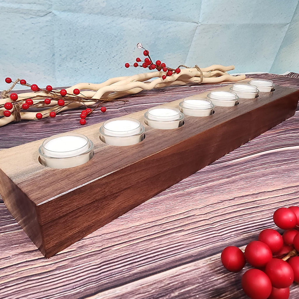 Live Edge Walnut Candle Holder Centerpiece - Large 7 Candles