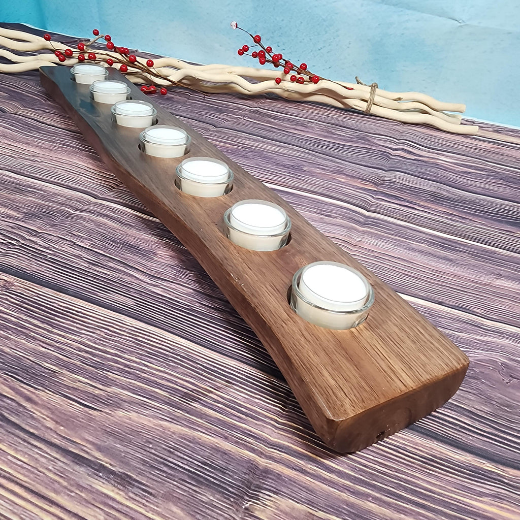 Large Live Edge Walnut Tealight Candle Holder Centerpiece