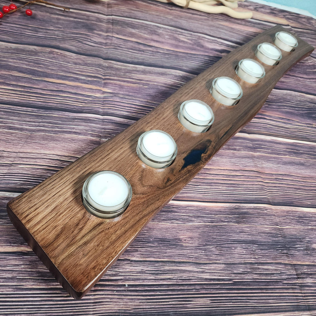 Large Live Edge Walnut Tealight Candle Holder Centerpiece