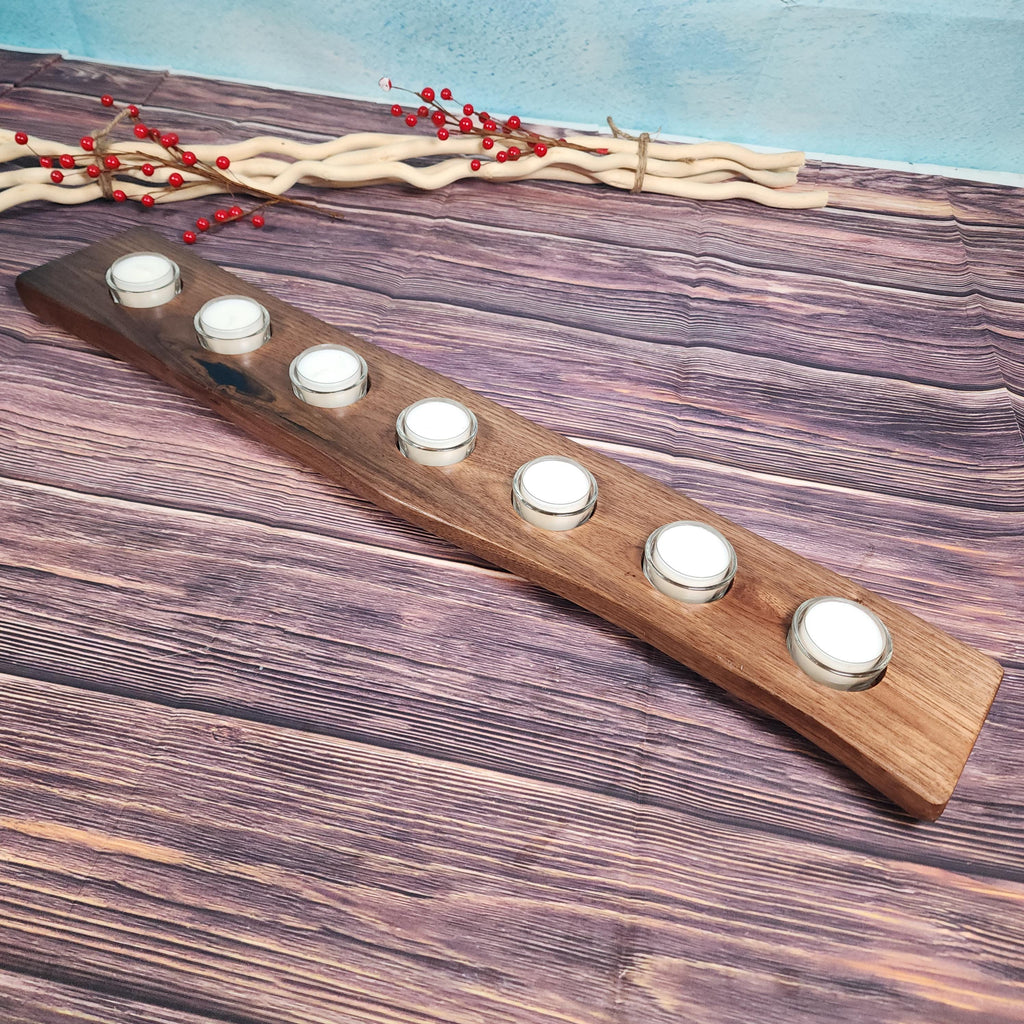 Large Live Edge Walnut Tealight Candle Holder Centerpiece