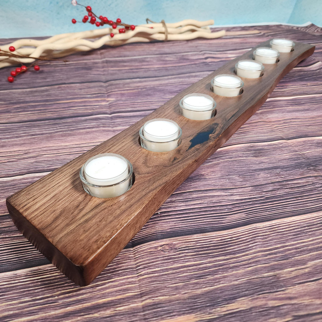 Large Live Edge Walnut Tealight Candle Holder Centerpiece