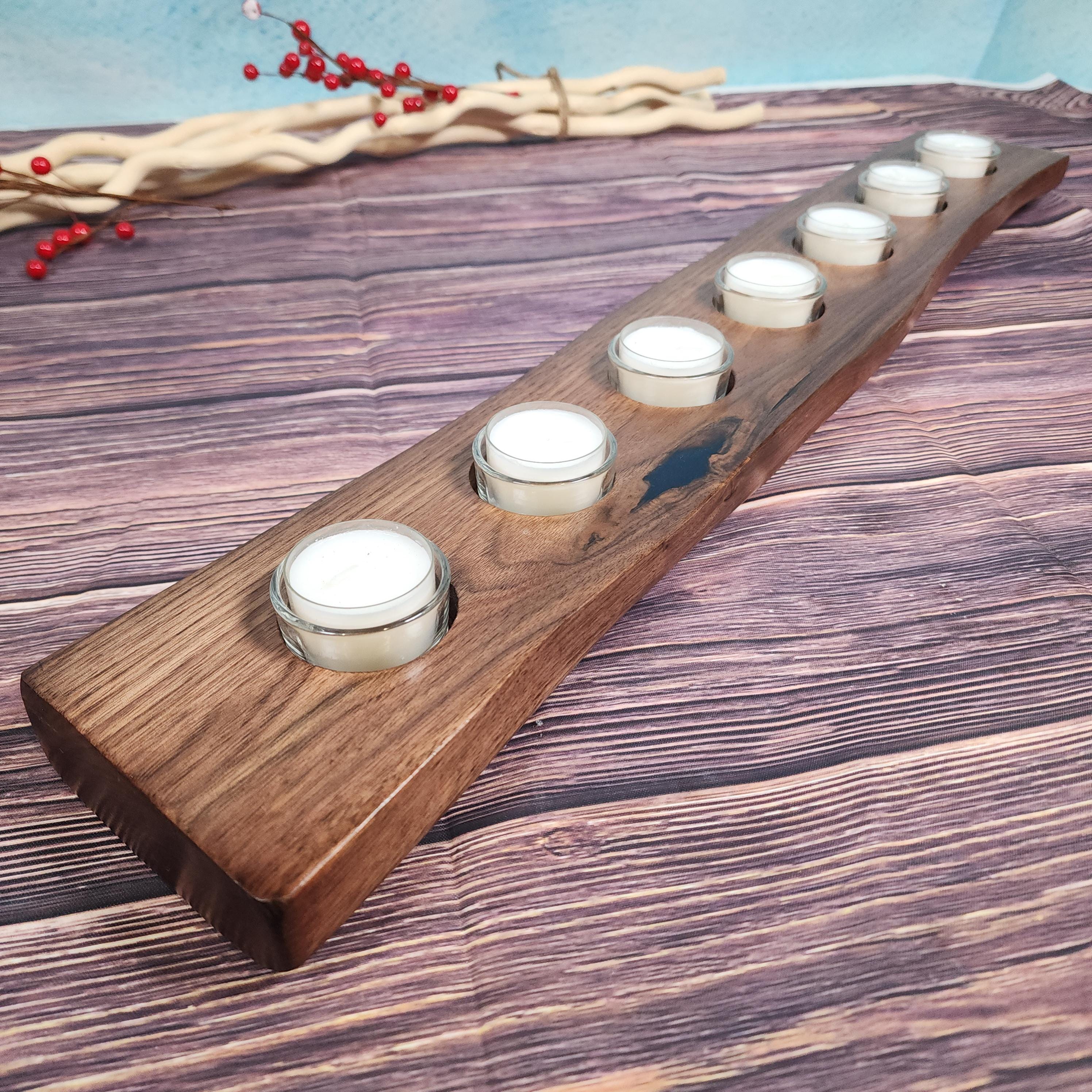 Large Live Edge Walnut Tealight Candle Holder Centerpiece